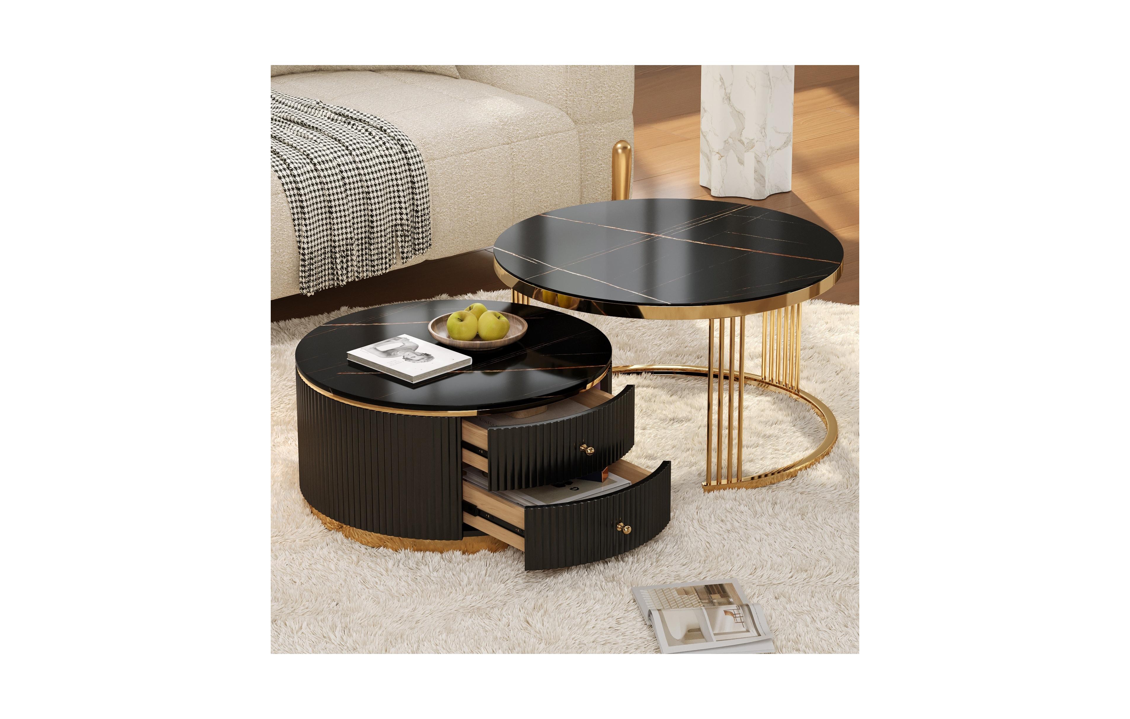 Clihome Modern 2 Pieces Round Nesting Coffee Table with Drawers 27.6'' inch