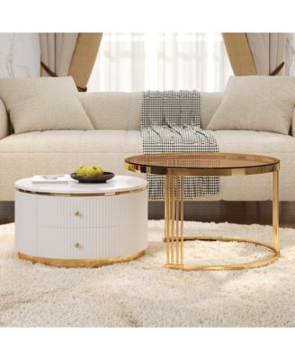 Modern 2 Pieces Round Nesting Coffee Table with Drawers in 27.6'' inch