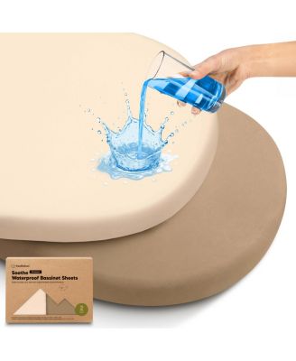 2pk Soothe Waterproof Bassinet Sheets for Girls, Boys, 33x17 Universal Baby Bassinet Mattress Protector Cover