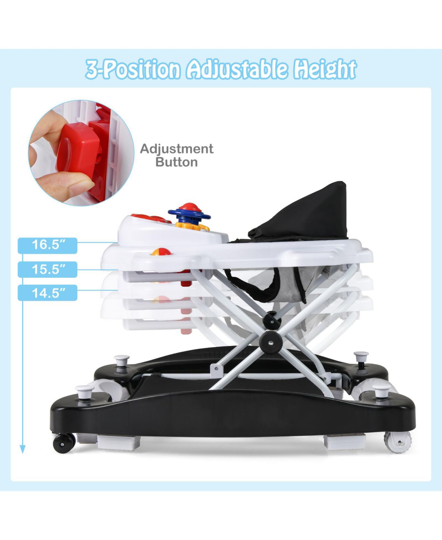 Toddler Baby Walker 6-in-1 Foldable Design with Adjustable Height Support