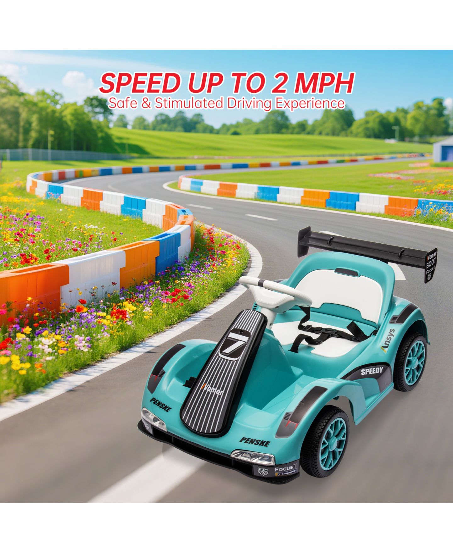 Детские игрушки homfan Electric Go Kart Ride-On Racing Car, Dual Motors, Remote Control, Safety Belt, LED Headlights, Music, Standard Test Method Certified, цвет: Зелёный — фото 3
