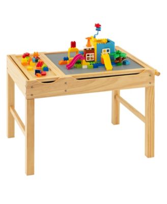 Wooden Building Block Activity Desk for Kids with Storage and Paper Roll