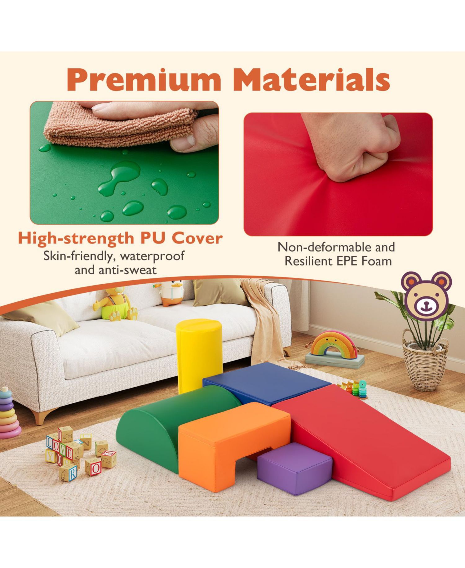 Kids 6-Piece Indoor Foam Activity Blocks for Climbing, Crawling, and Play