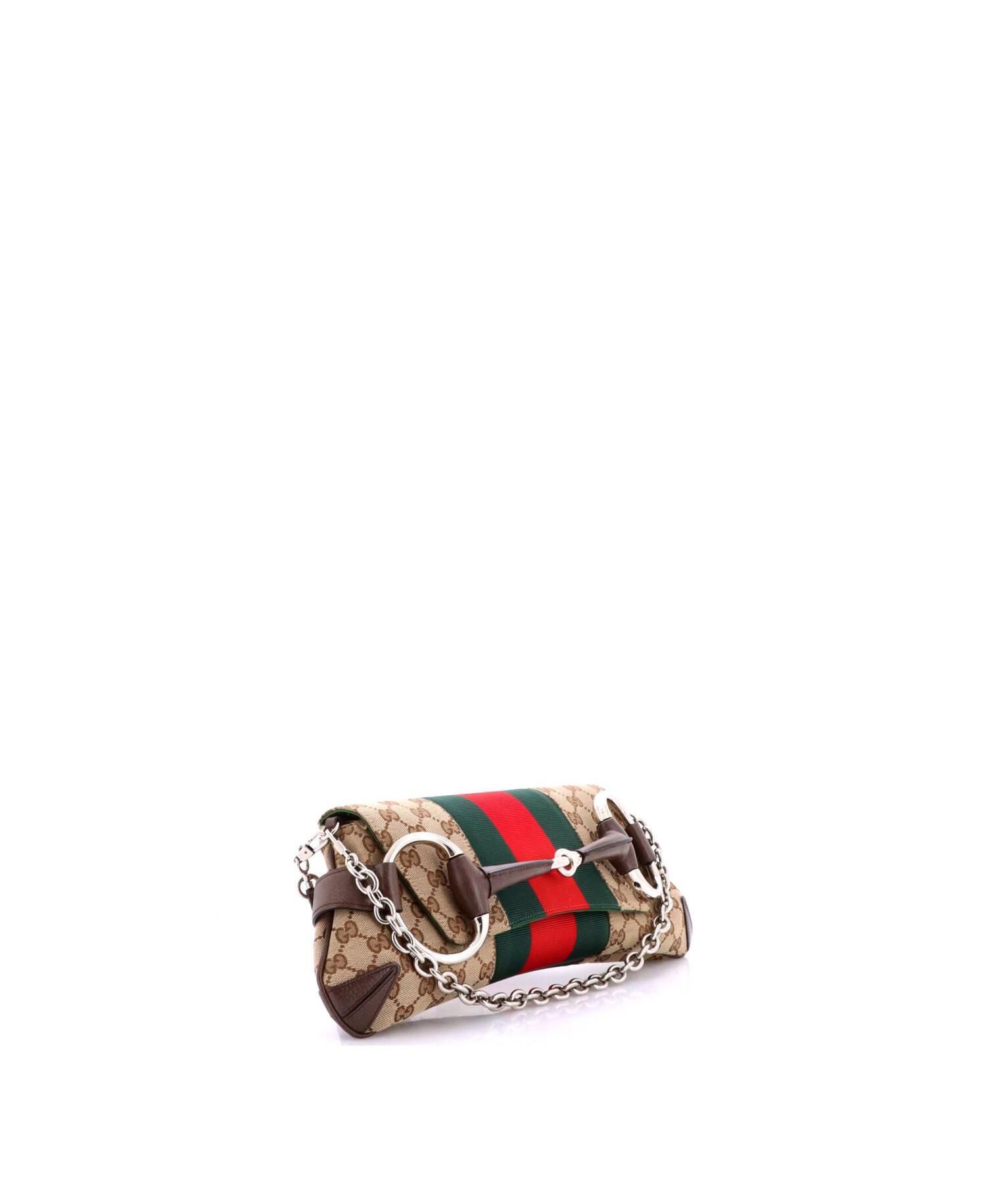 Medium Horsebit NM Web Chain Clutch GG Canvas