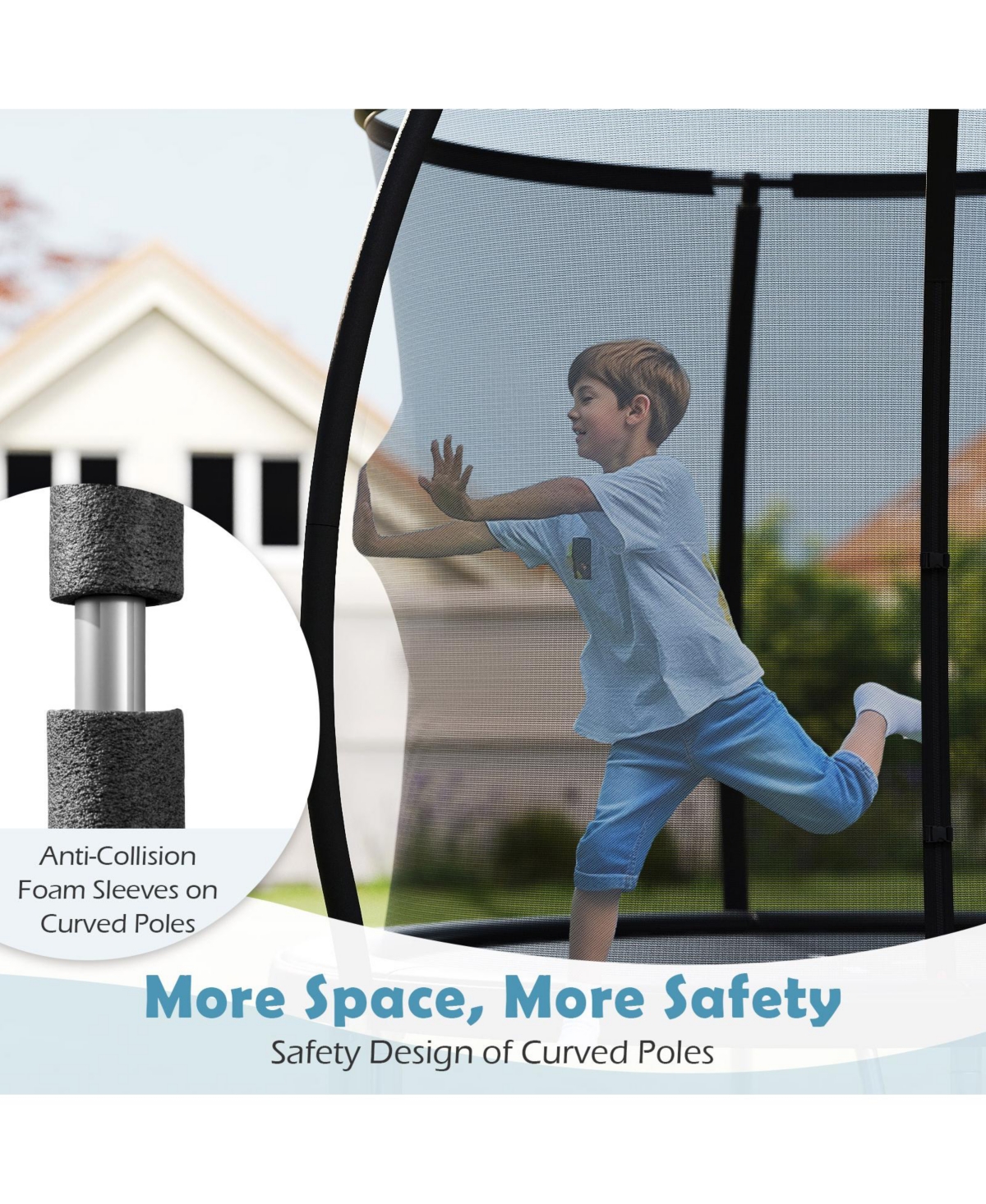 Gymax 10FT Outdoor Trampoline with Safety Enclosure Net Anti-Rust Galvanized Steel Frame