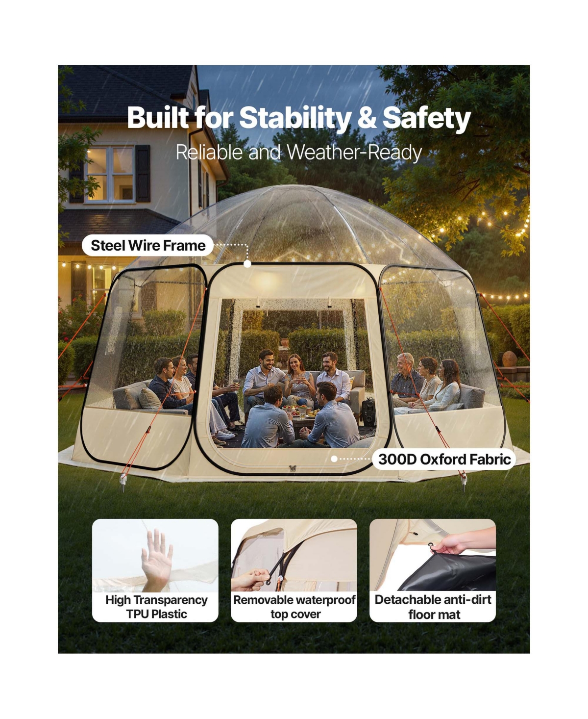 Vevor Pop up Bubble Tent 15x 13.8 ft Clear Sports Tent 12-15 Person Weatherproof