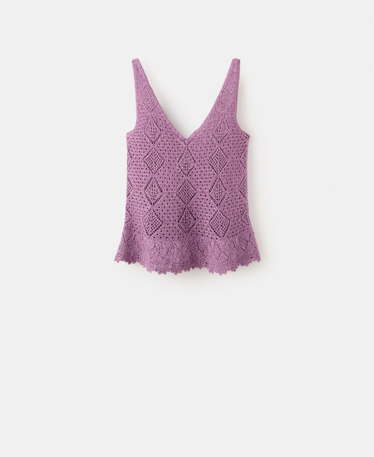 Women's Scalloped Ruffle Crocheted Lurex Top