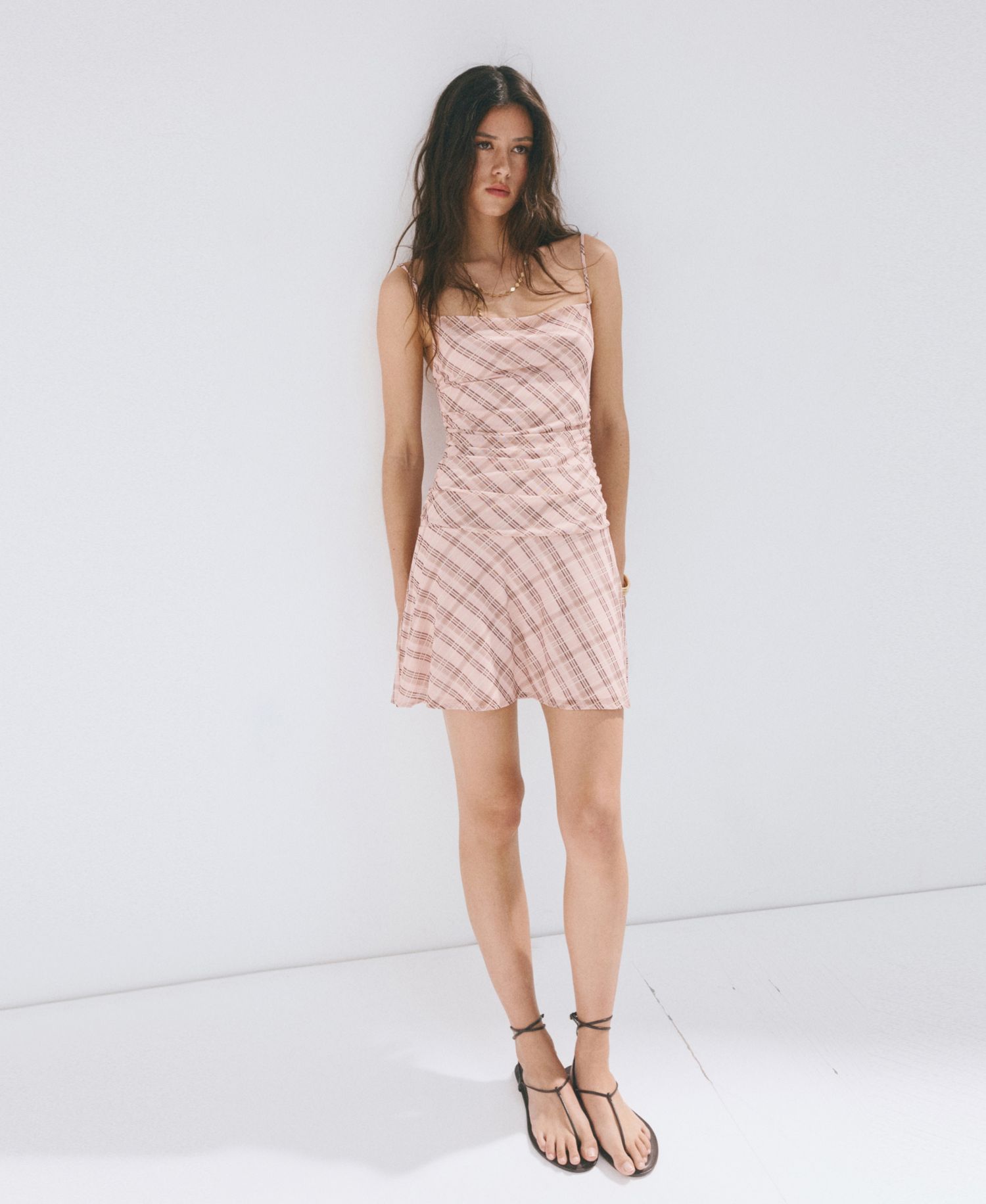 Women's Gathered Checked Dress