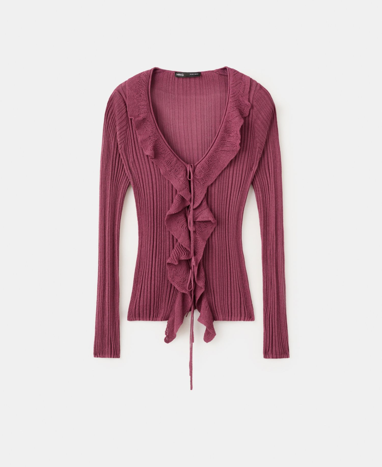 Women's Ruffled Detail Textured Knit Cardigan Sweater