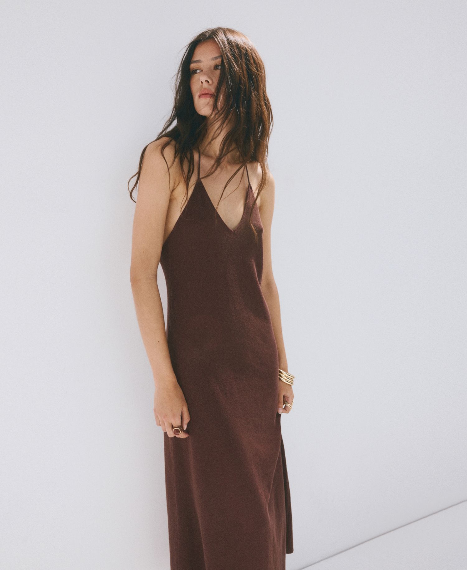 Women's Beads Knit V-Neck Dress