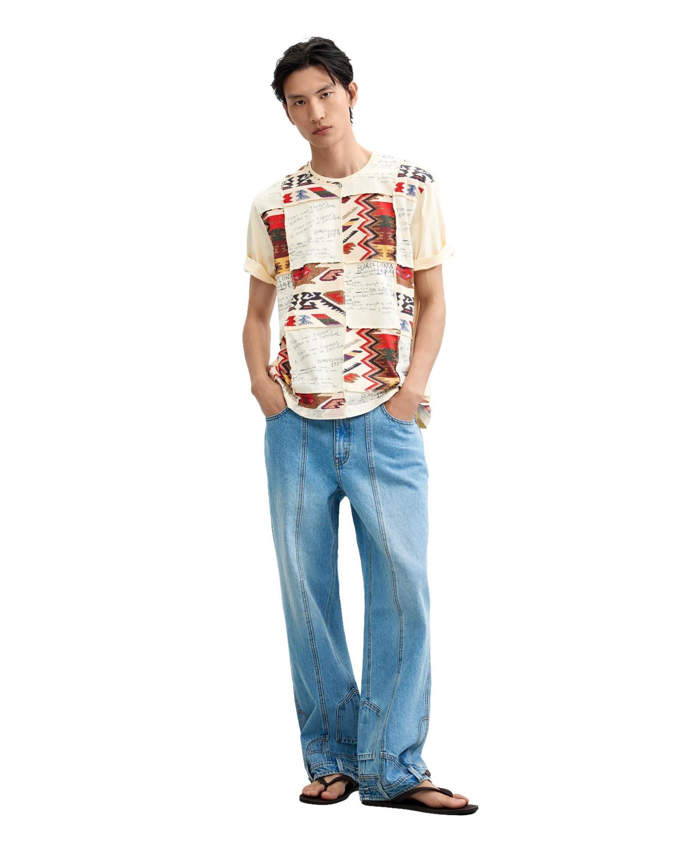 Мужская футболка Desigual Ethnic print, цвет: Молочный белый — фото 2