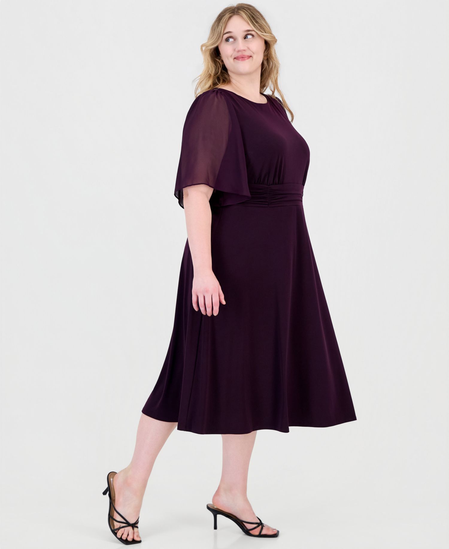 Petite Flutter-Sleeve Midi Dress