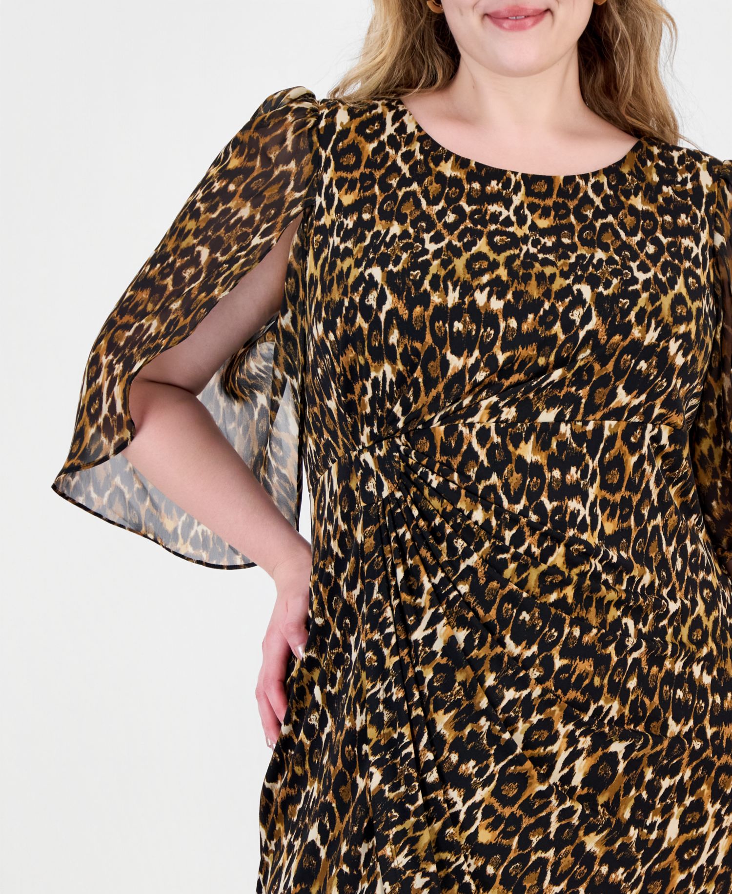 Plus Size Tulip Sleeve Animal-Print Sheath Dress