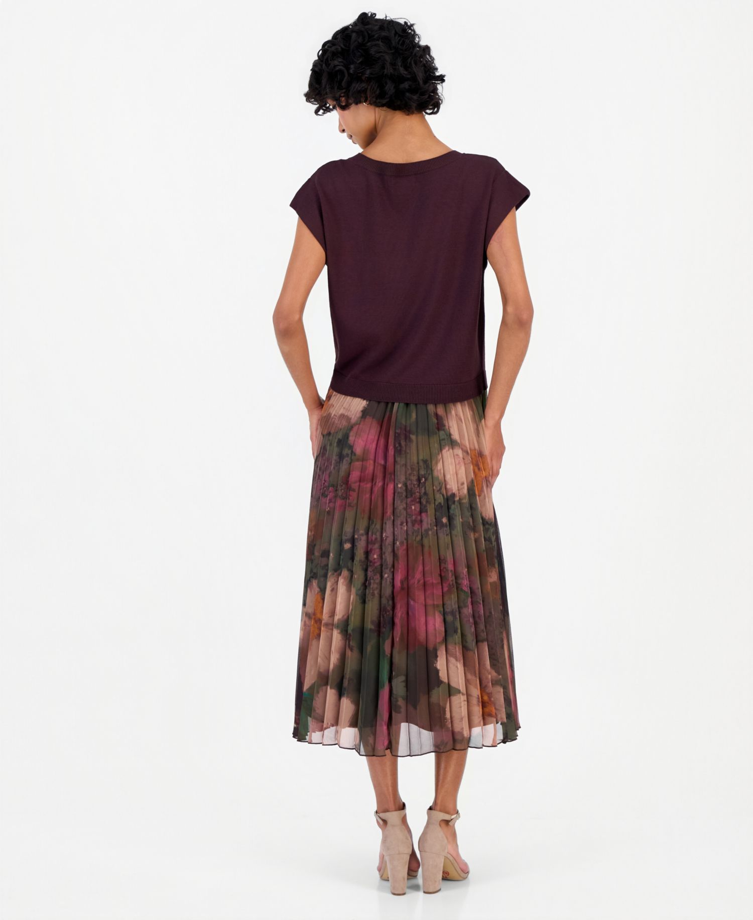 Petite Knit-Bodice Pleated-Skirt Dress