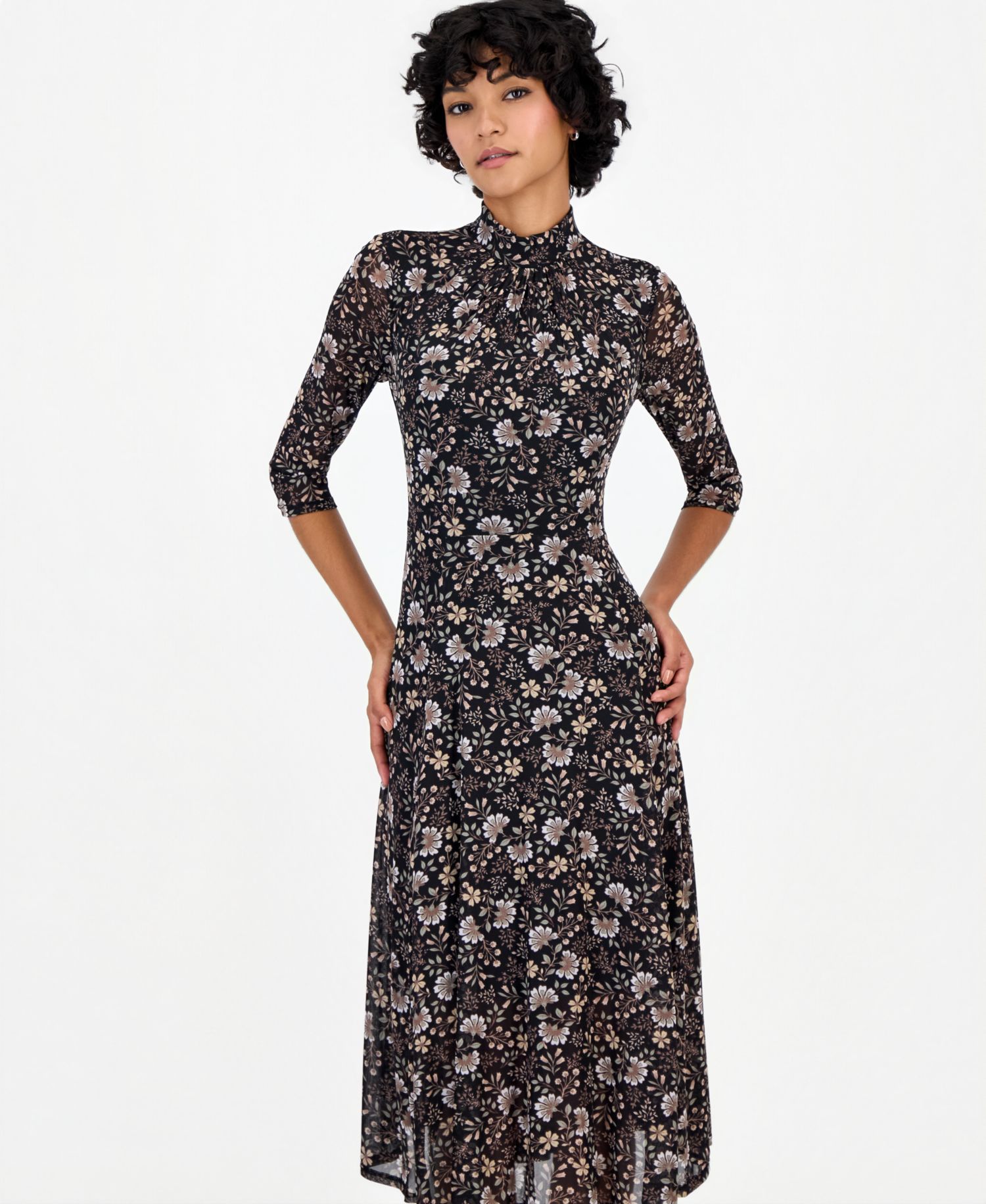 Petite Floral Chiffon Midi A-Line Dress