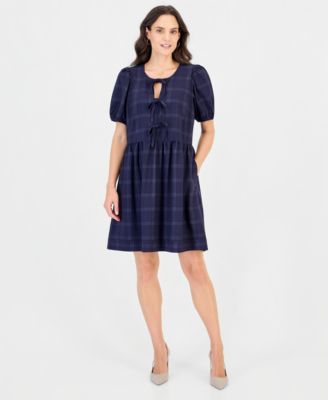 Petite Candlelight Peach Crewneck Short-Sleeve Dress with Pockets
