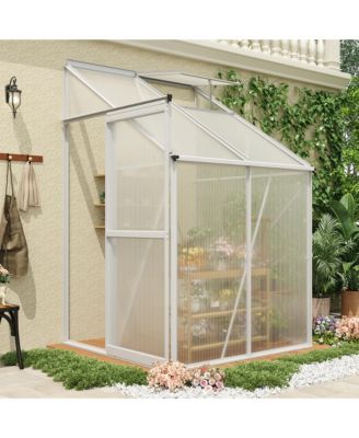 Heavy Duty Polycarbonate Walk-in Greenhouse Kit - Adjustable Roof Vent and Sliding Door Sturdy Aluminum for Patio, Backyard, Winter Herb