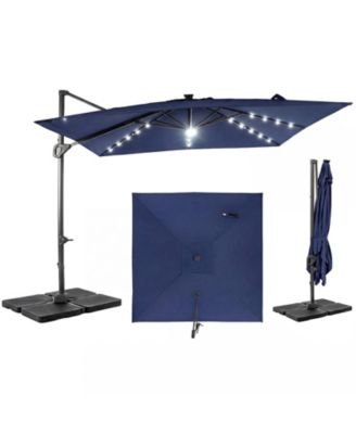 10 Feet Cantilever Outdoor Umbrella with 32 Solar LED Lights and 220 LBS Base