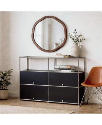 4-Tier Twin-Row Modular Metal Storage Cabinet, Freestanding Accent Sideboard Organizer with Doors and Open Shelves
