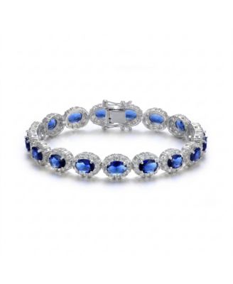 Sterling Silver Oval Colored Cubic Zirconia Stylish Tennis Bracelet