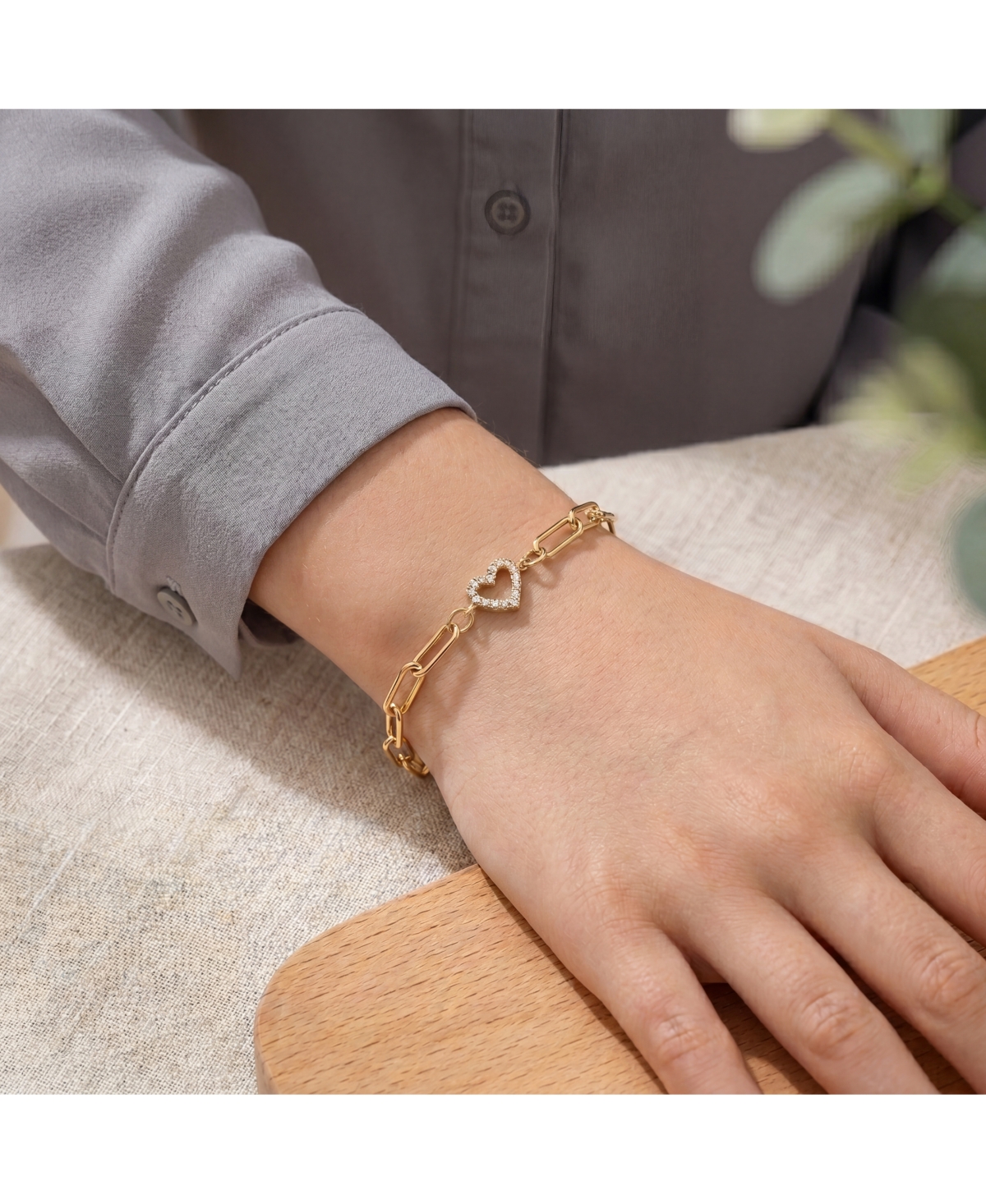 GigiGirl 14K Gold Plated Cubic Zirconia Open Heart Halo Paperclip Link Bracelet