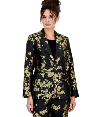 Women's Floral Jacquard Notched Collar Blazer