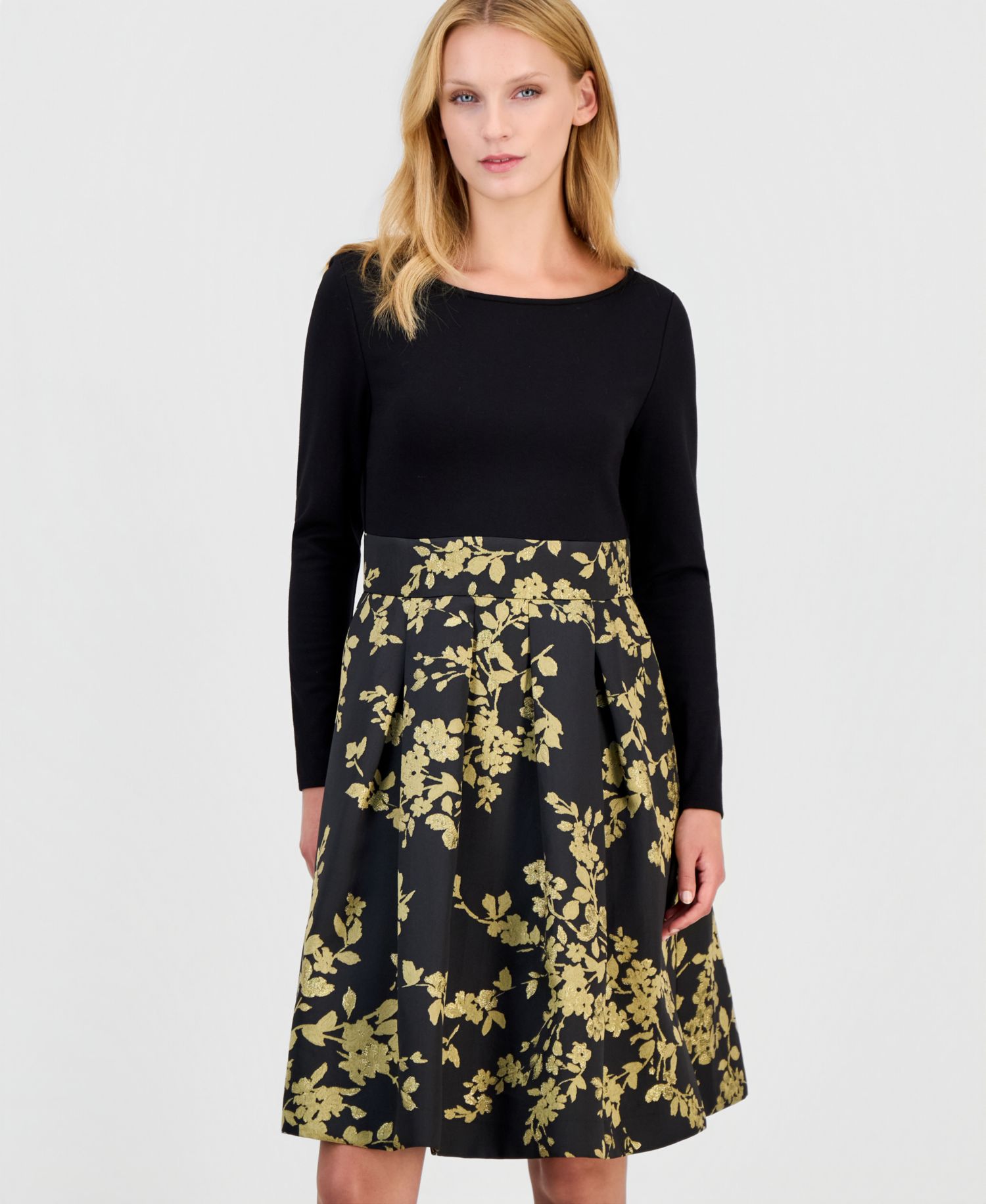 Petite Serentiy Boat Neck Long Sleeve Fit & Flare Dress