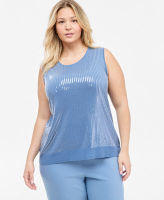 Plus Size Scoop Neck Sequin Sleeveless Tank