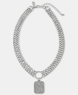 Pav&eacute; Square Statement Pendant Necklace, 16-1/2" + 3" extender