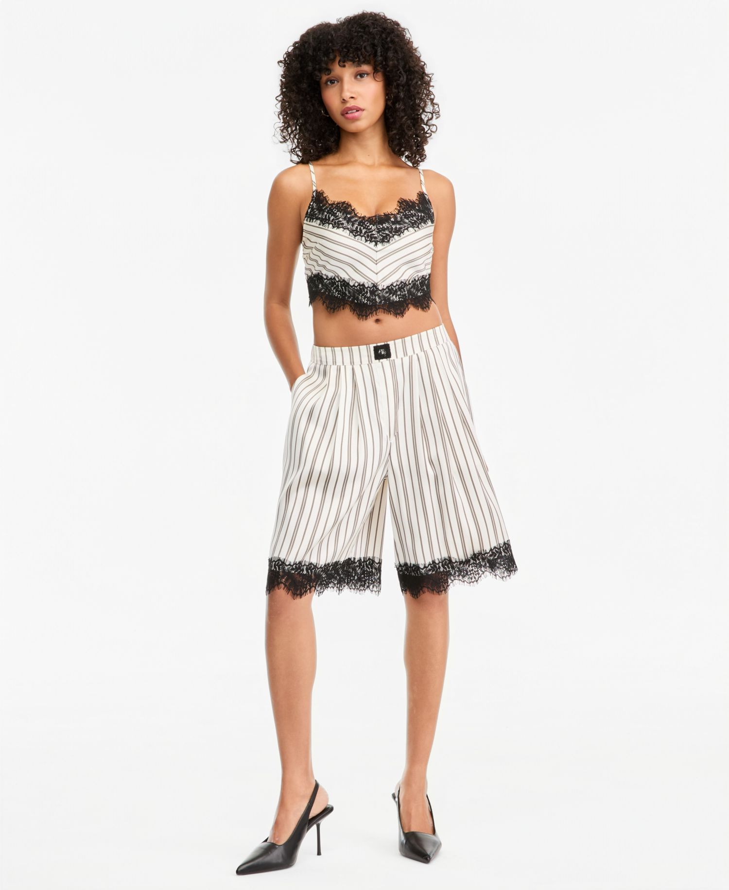 Women's Pinstripe Satin V-Neck Sleeveless Top