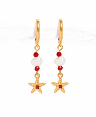 Crystal Starfish Beaded Dangle Hoop Earrings