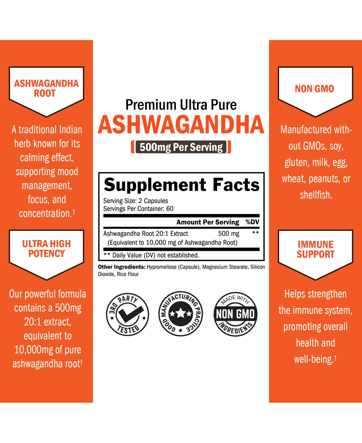 Ashwagandha Supplements - Extra Strength Ashwagandha Capsules with 500mg 20 to 1 Root Extract Equivalent to 10,000mg Ashwaganda Powder