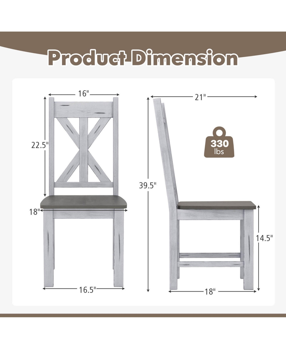 Costway Wooden Dining Chair Set of 2 with Rubber Wood Frame Elegant Hollowed Backrest