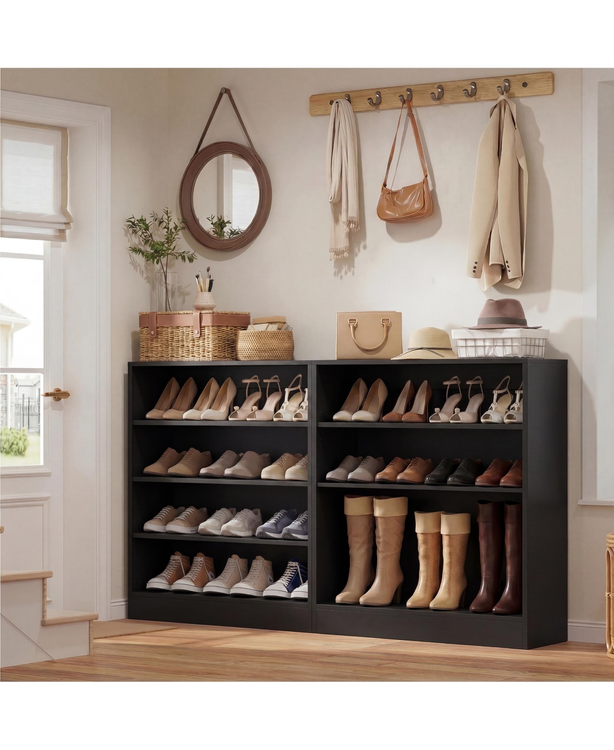 Aheaplus Wooden Shoes Rack Storage Cabinet with Shelves