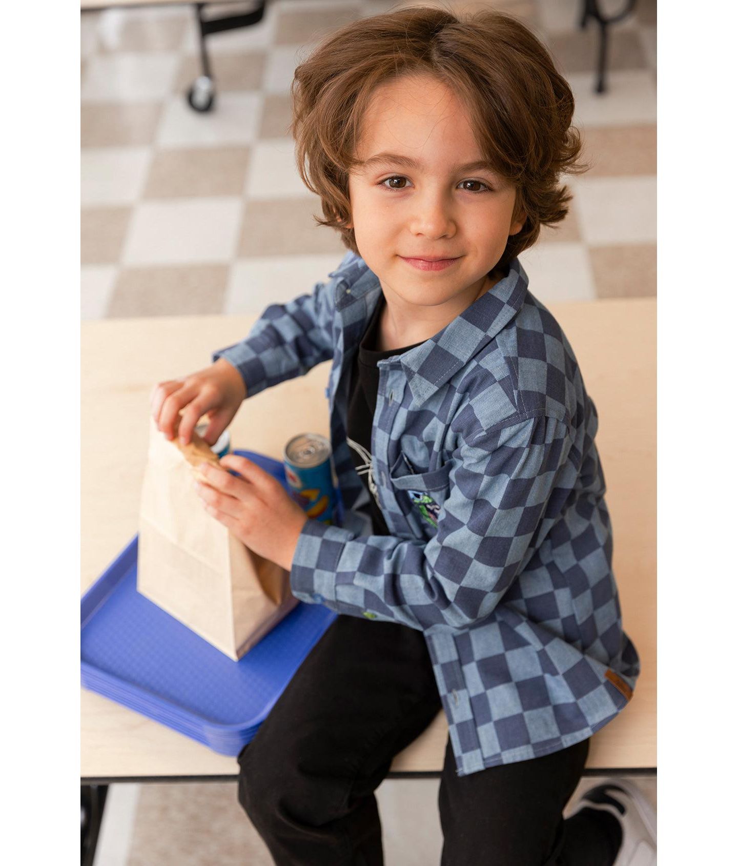 Рубашка Deux par Deux Chambray Shirt для мальчиков, цвет: Синий с принтом — фото 2