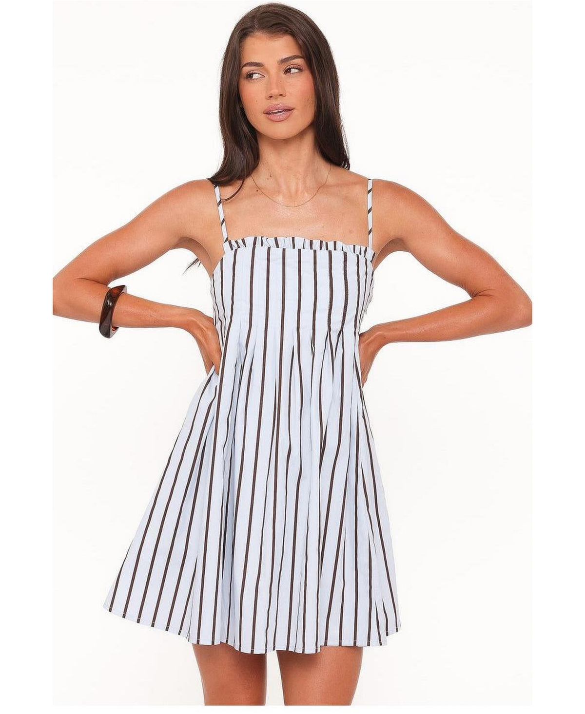 Petal and Pup Women's Cole Mini Dress - Blue/brown stripe