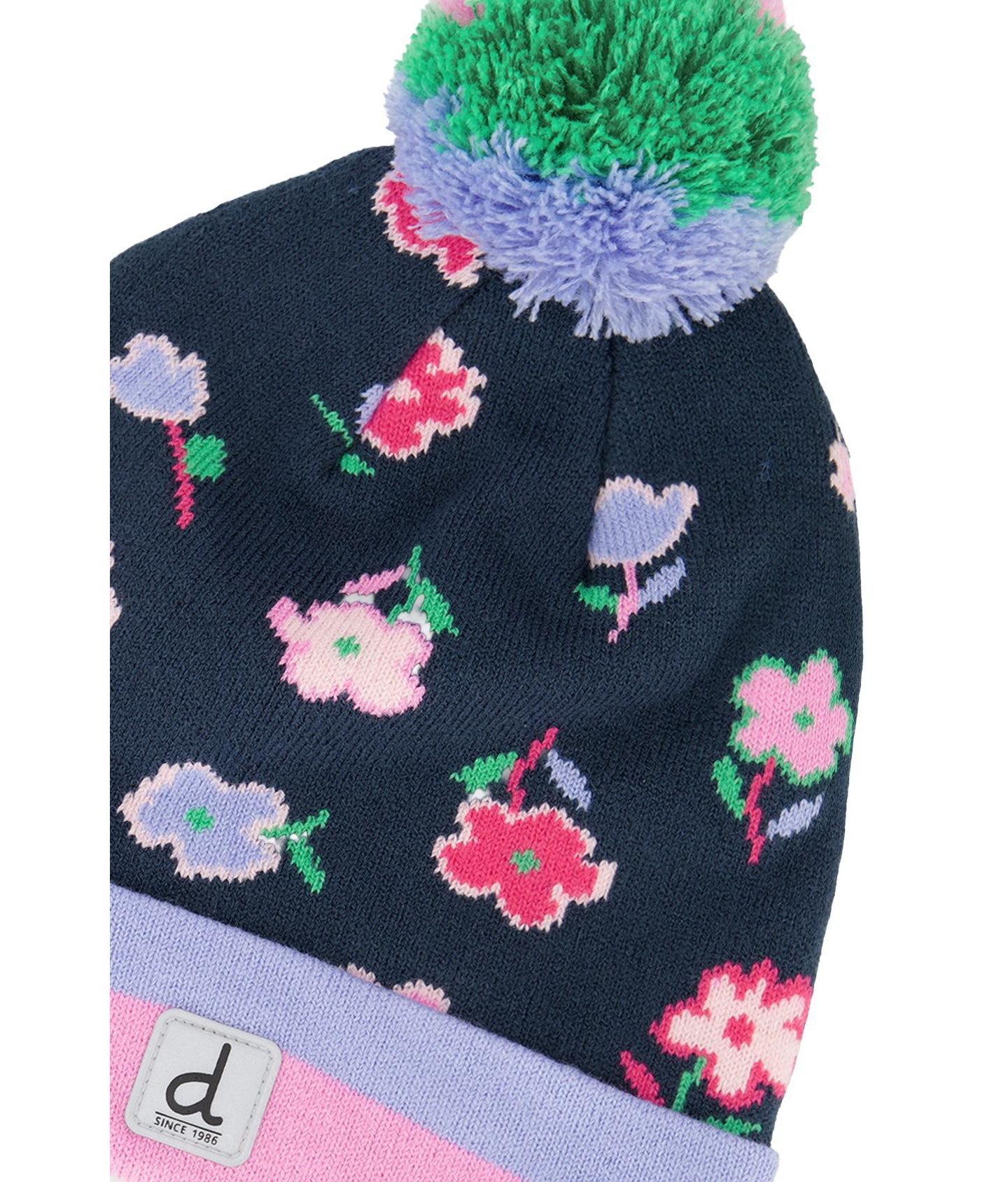 Шапка Deux par Deux Pompom with Winter Knit Hat для девочек, цвет: Синий с принтом — фото 4