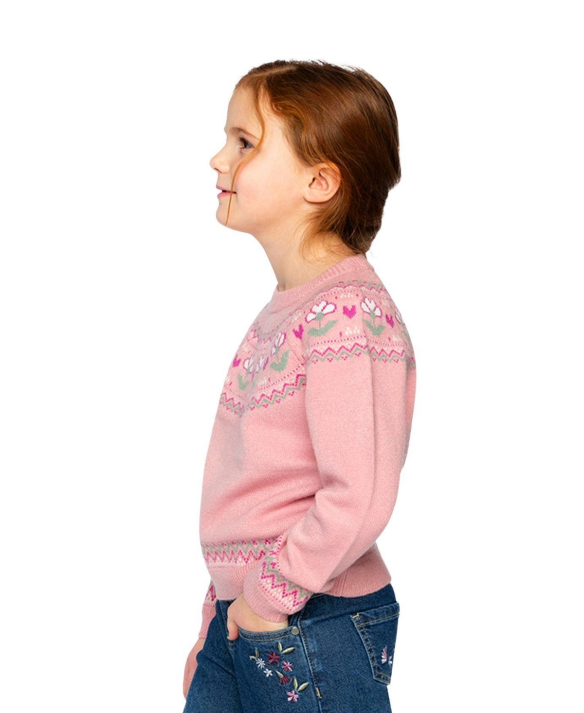 Deux par Deux Toddler Girl (2T-5T) Sweater with Flower Pale