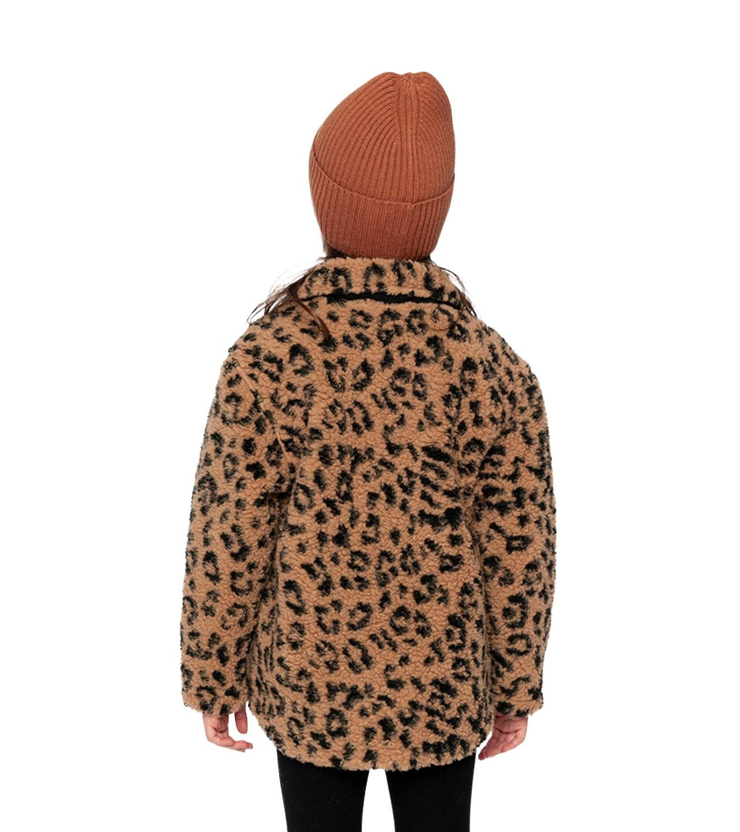 Big Girls Zipped Sherpa Overshirt with Chest Pockets Leopard Fur