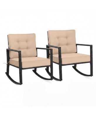 Set of 2 Patio Rattan Rocker Chair Outdoor Glider Rocking Chair Cushion Lawn Outdoor