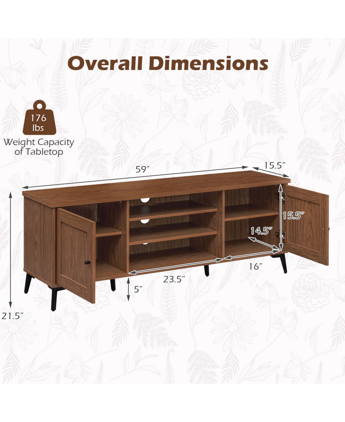 Costway 2-Door Tv Stand for TVs up to 65" with 2 Storage Cabinets and 4 Adjustable Shelves