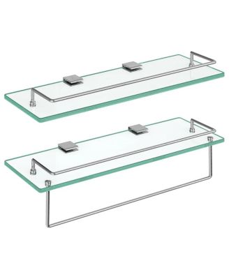 Set of 2 15.7" Tempered Glass Floating Wall Shelves