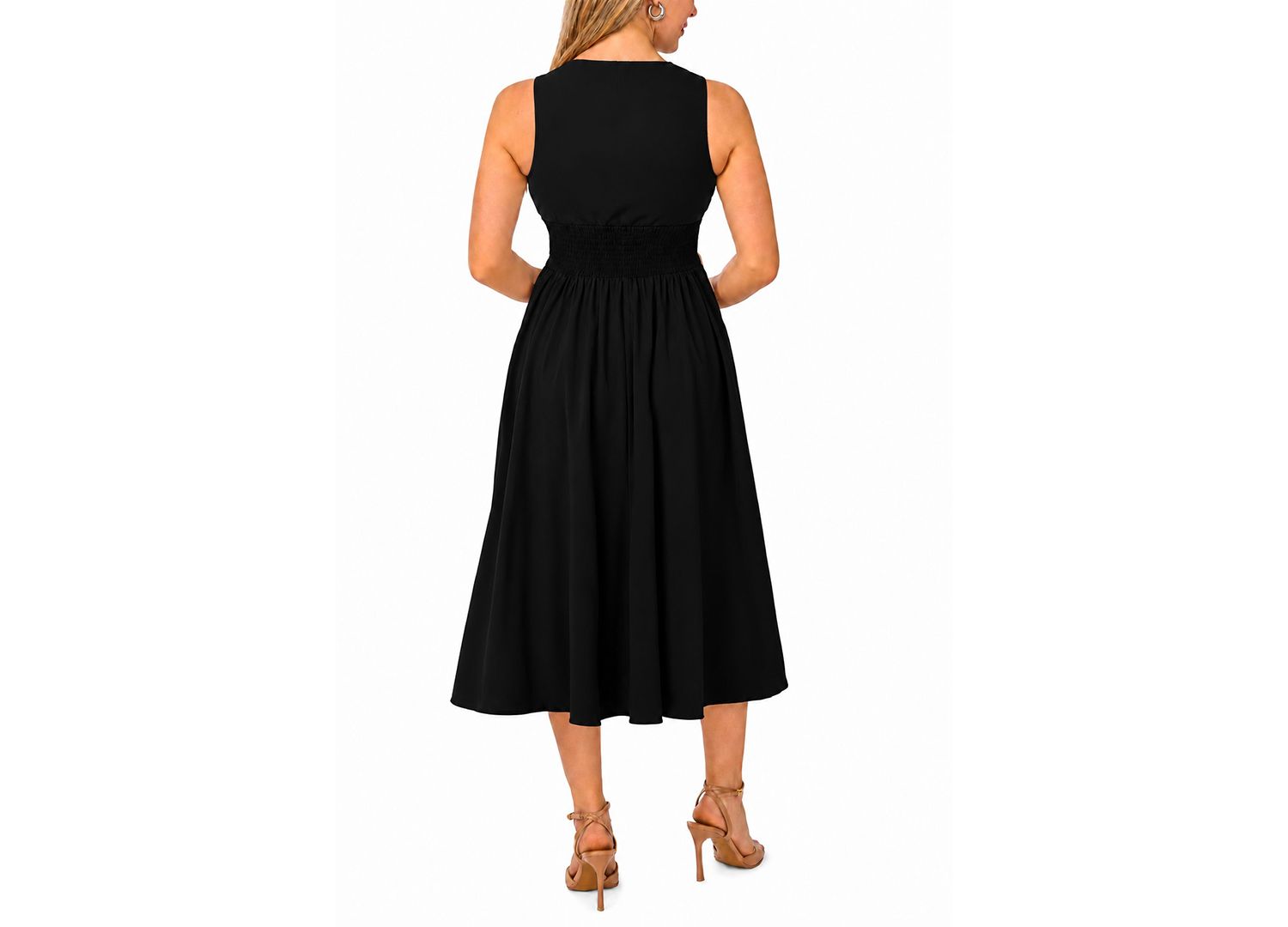 Petite Sleeveless Buckle-Waist Midi Dress