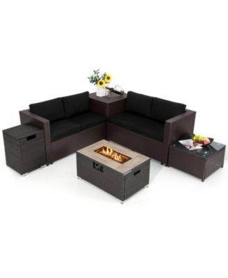 6-Piece Outdoor Wicker Furniture Set with 32 in Propane Fire Pit Table