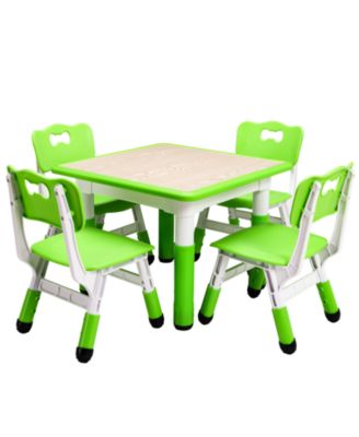 Kids Table and Chairs Set, 23.6 Inch MDF Adjustable Activity Desk with 4 Chairs for Classroom or Playroom