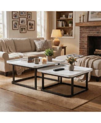 Coffee Table Set of 2, Square Small Coffee Tables for Living Room, Bedroom, Balcony, Space Saving Mid Century Modern Nesting Coffee Tables