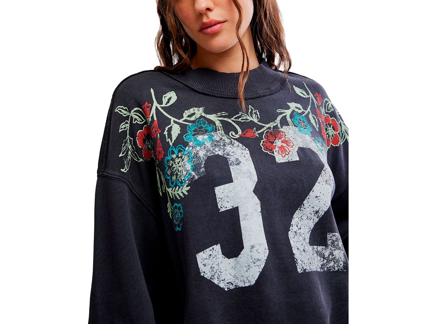 Женская толстовка Free People Cotton Slouchy Mock-Neck, цвет: Потёртый чёрный комбинированный — фото 4