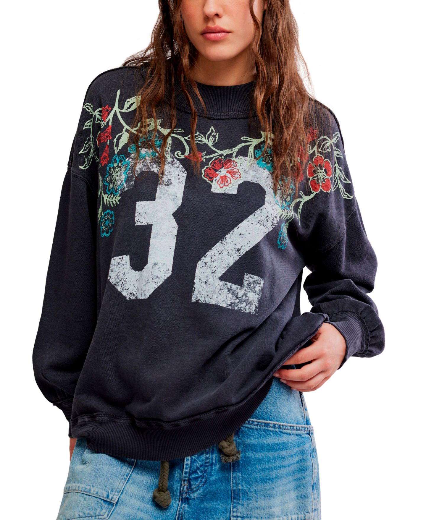 Женская толстовка Free People Cotton Slouchy Mock-Neck, цвет: Потёртый чёрный комбинированный — фото 3