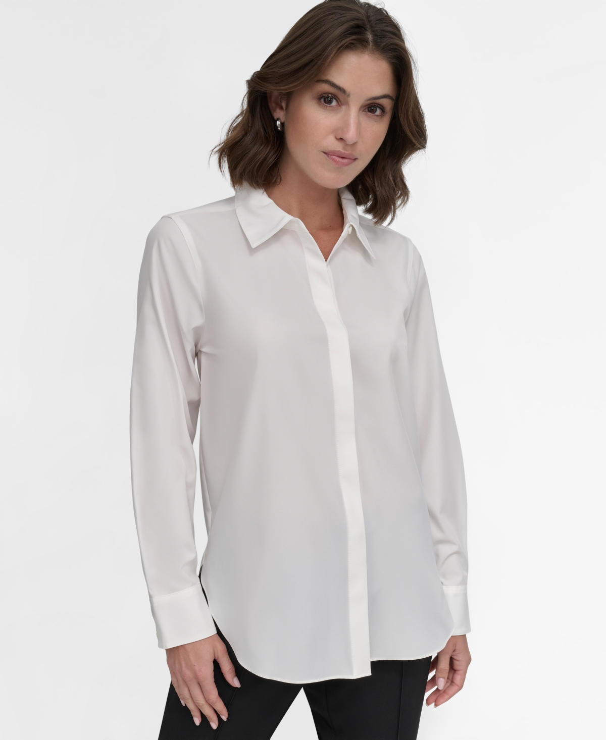 Dkny Petite Button-Front Blouse