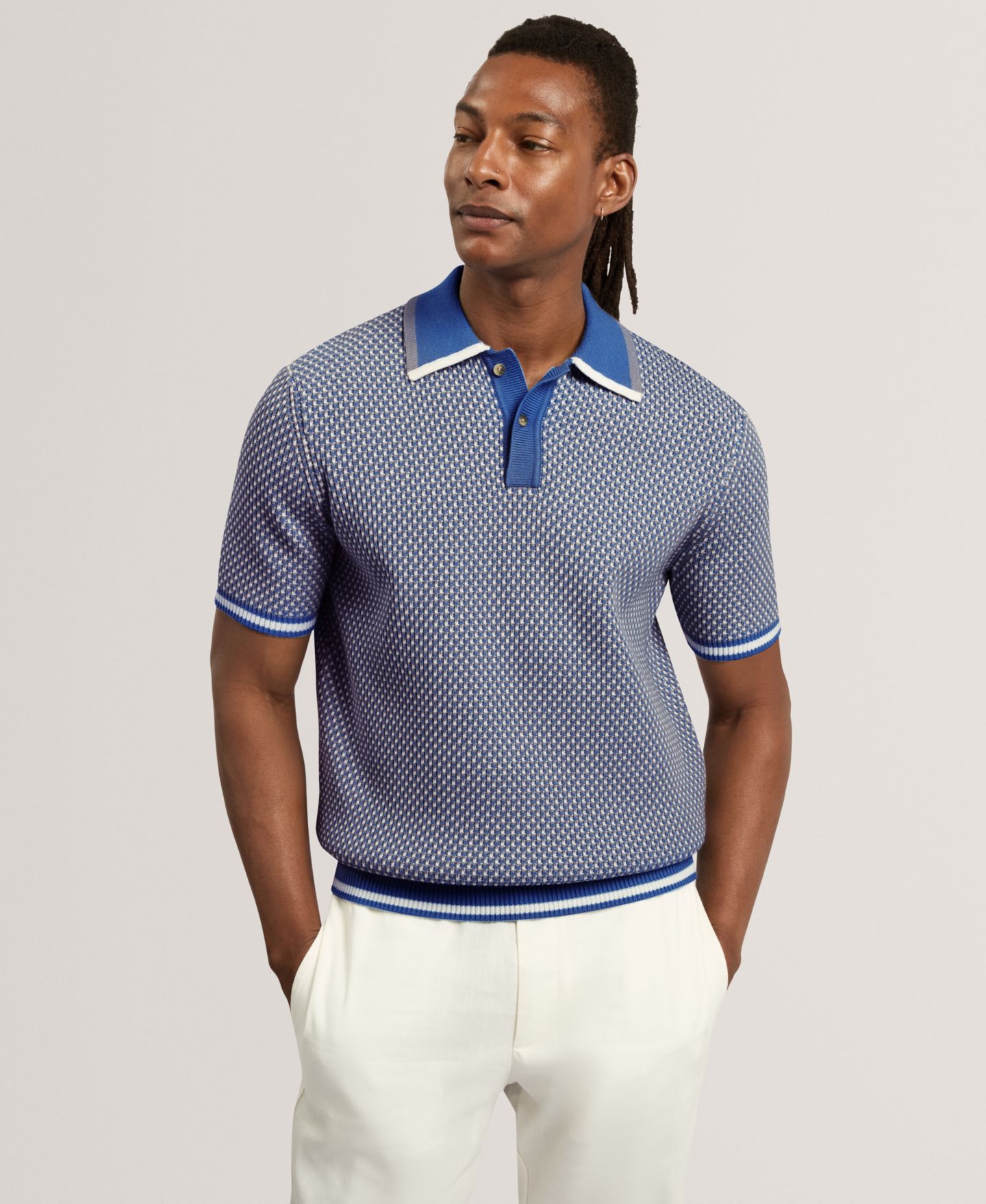 Мужское поло Ted Baker Breame Masterfully Waffle Texture Regular-Fit Polo Shirt, цвет: Синий — фото 1